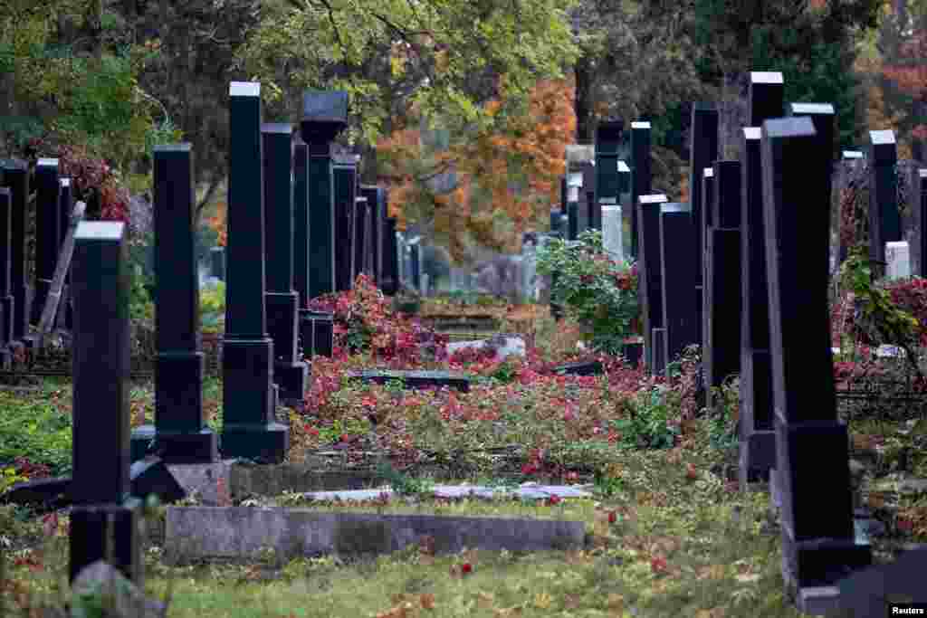 Tombstones are seen at the old Jewish part of the Zentralfriedhof cemetery ahead of All Saints Day in Vienna, Austria.