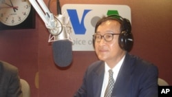 Sam Rainsy, leader of SRP, talks to VOA Khmer on 'Hello VOA', while visiting Washington DC, on Thursday. 