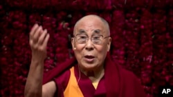 Tibetan spiritual leader the Dalai Lama speaks on "Reviving Indian Wisdom in Contemporary India' at a public event in New Delhi, India, Feb. 5, 2017.