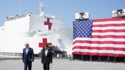 U.S. President Donald Trump participates in a send off for the Navy hospital ship USNS Comfort