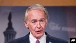 FILE - Sen. Edward Markey, D-Mass., speaks on Capitol Hill in Washington, Feb. 11, 2016. He said Jan. 16, 2018, that all 49 Democrats in the Senate back repeal of the recent FCC ruling on internet neutrality. Maine Republican Susan Collins backs repeal as well. 