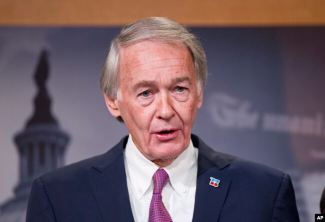 FILE - Sen. Edward Markey, D-Mass., speaks during a news conference on Capitol Hill in Washington, Feb. 11, 2016.