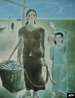 Gia đình chài cá, sơn dầu trên bố 137 x 177 cm Nguyễn Trung 1980