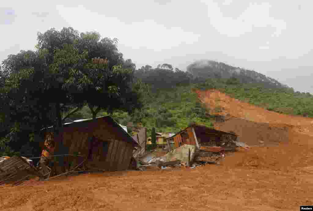 A view of houses destroyed after a mudslide in the village of La Pintada, in the Mexican state of Guerrero, Sept. 19, 2013. 