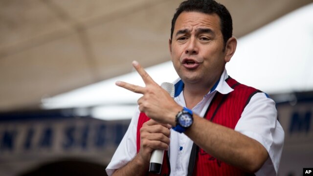 El candidato Jimmy Morales durante un mitin en Chichicastenango, Guatemala.