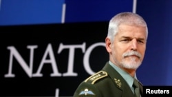 FILE - Chairman of the NATO Military Committee, Czech Army General Petr Pavel, at a news conference at the Alliance headquarters in Brussels, Belgium, Jan. 18, 2017.