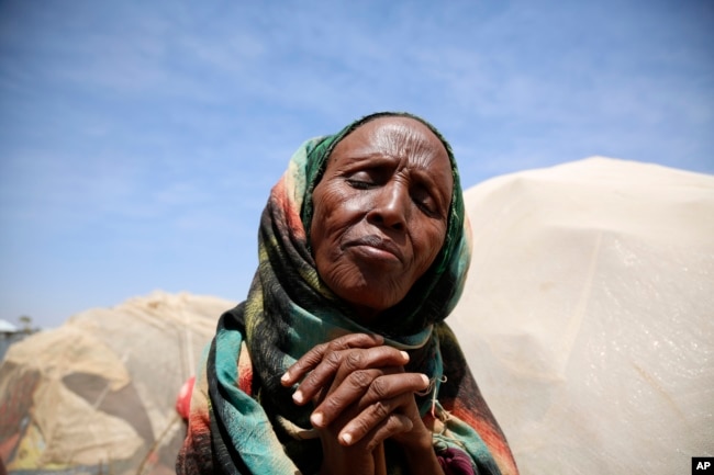 An elderly woman at the IDP camp in Baidoa, Somalia, March 7, 2017, where the drought is severe.