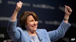 Democratic presidential candidate Sen. Amy Klobuchar, D-Minn., speaks at the Heartland Forum on the campus of Buena Vista University in Storm Lake, Iowa, March 30, 2019.