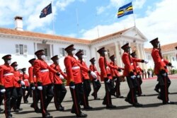 Kenya Defence Forces march past the State House in Nairobi, during the official visit of Tanzanian President Samia Suluhu Hassan, May 4, 2021.