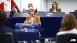 European Commission President Ursula von der Leyen speaks during a debate at the European Parliament in Strasbourg, eastern France, on Feb. 6, 2024.