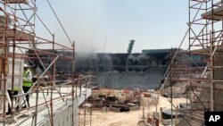 Kebakaran di lokasi Dubai Expo 2020 di Dubai, Uni Emirat Arab, 11 Mei 2020. 