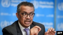 Umuyobozi wa OMS Tedros Adhanom Ghebreyesus ku cicaro ca OMS i Geneve, kw'itariki 09/03/2020.