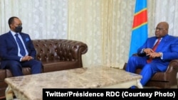 Ntoma ya Rwanda na Kinshasa, Vincent Karega na masolo na président Félix Tshisekedi na Cité de l'Union africaine, Kinshasa, 25 aout 2020. (Twitter/Présidence RDC)