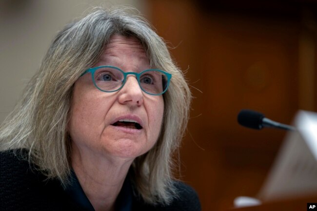 FILE - Massachusetts Institute of Technology (MIT) President Sally Kornbluth speaks during a hearing of the House Committee on Education on Capitol Hill, Tuesday, Dec. 5, 2023 in Washington. (AP Photo/Mark Schiefelbein)