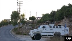 خودروی نظامی نیروهای حافظ‌صلح سازمان ملل متحد در مرز اسرائیل و لبنان. ۱۲ ژوئیه ۲۰۲۳.