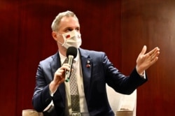 Prague Mayor Zdeněk Hřib speaks during a press conference organized by Taiwan’s Ministry of Foreign Affairs in Taipei on Sept. 4, 2020.