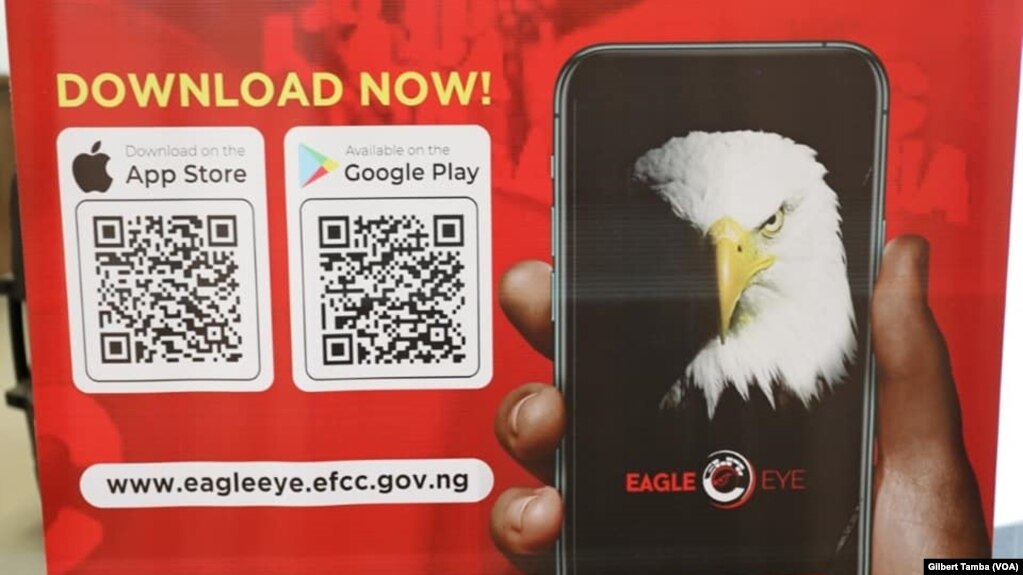 The Eagle Eye : la plate-forme mobile que vient de lancer l’EFCC pour permettre aux populations de dénoncer les cas suspects de corruption au Nigeria à Abuja le 18 Juillet 2021, (VOA/Gilbert Tamba).