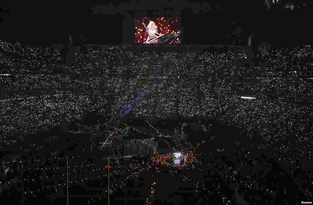 Singer Lady Gaga performs during the halftime show at Super Bowl LI between the New England Patriots and the Atlanta Falcons in Houston, Texas, Feb. 5, 2017.