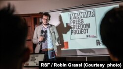 The Reporters Without Borders, or RSF, delegation led by Director General Thibaut Bruttin launched the Myanmar Press Freedom Project in Chiang Mai, Thailand, October 19, 2024.