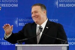 Secretary of State Mike Pompeo speaks at the Ministerial to Advance Religious Freedom, July 18, 2019, at the U.S. State Department in Washington.