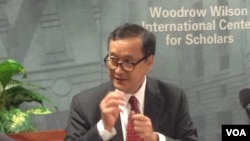 Sam Rainsy told the group that democracy in Cambodia has been “derailed,” and the international community must help put it back on track.