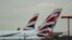 British Airways planes sit parked at Heathrow Airport in London, Sept. 9, 2019. British Airways says it has had to cancel almost all flights as a result of a pilots' 48-hour strike over pay. 