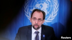 Zeid Ra'ad al-Hussein, U.N. High Commissioner for Human Rights addresses a news conference at the United Nations in Geneva, Switzerland, March 9, 2018.