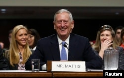 Retired Marine Corps Gen. James Mattis appears before a Senate Armed Services Committee hearing on his nomination to serve as U.S. defense secretary., on Capitol Hill in Washington, Jan. 12, 2017.