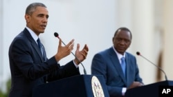 President Barack Obama speaks during a news conference with Kenyan President Uhuru Kenyatta at the State House in Nairobi, Kenya, July 25, 2015.