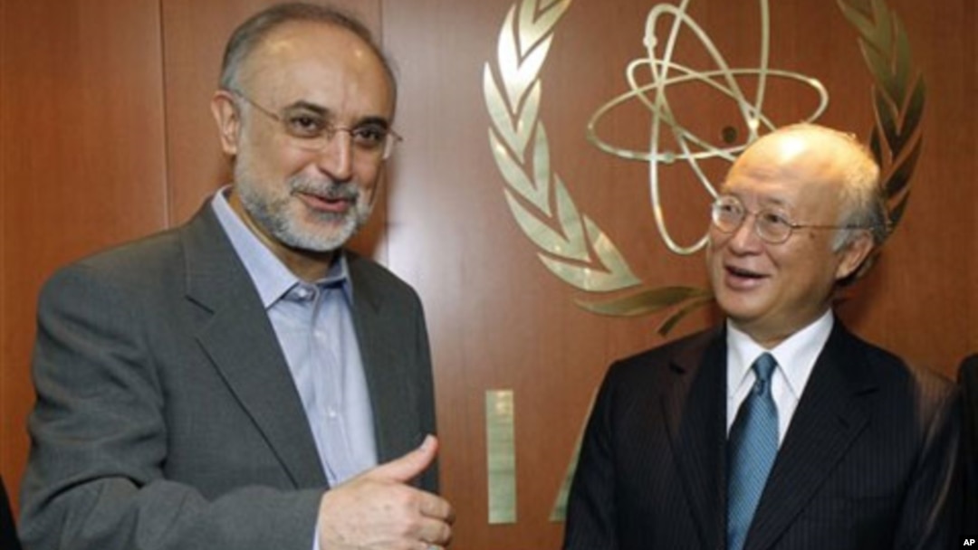 Dirjen IAEA, Yukiya Amano (kanan) melakukan pembicaraan dengan Menlu Iran, Ali Akbar Salehî di Wiena, Austria (foto: dok). 