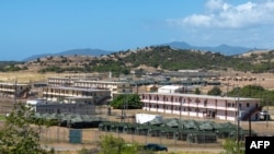 This photo from the U.S. Navy photo by AFN Guantanamo Bay Public Affairs shows tents as part of the U.S. Department of Defense and Department of Homeland Security's mission to expand the Illegal Alien Holding Operations Center at Naval Station Guantanamo Bay, Cuba, Feb. 8, 2025.