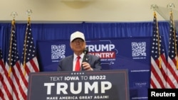 Former U.S. President and Republican presidential candidate Donald Trump campaigns, in Indianola