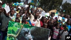 Residents from the local community attend a baby gorilla naming ceremony in Kinigi, northern Rwanda, Sept. 5, 2015.