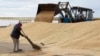 FILE - An employee sweeps wheat grain at the Aktyk farm outside Astana, Kazakhstan, September 10, 2013.