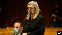 Deputy District Attorney Michele Hanisee addresses the court during the arraignment of several people arrested in connection with the theft of Lady Gaga's dog and shooting of her dog walker, April 29, 2021, in Los Angeles.