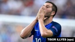 Andre-Pierre Gignac lors de la finale de l'UEFA EURO 2016 entre le Portugal et la France, à Saint-Denis le 10 juillet 2016. 