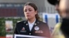 Air Force veteran Josephine Guilbeau attends a vigil for late U.S. Airman Aaron Bushnell at the Israeli Embassy in Washington, Feb. 26, 2024.