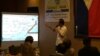 Mayor Eugenio Bito-onon of the Kalayaan Group of Islands, the Philippines-controlled outcroppings in the Spratly Islands, points out the Philippines' claims in the Spratlys during a fundraising dinner to gain support for a proposed "ecotourism zone" in th