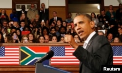 U.S. President Barack Obama speaking at the University of Cape Town, June 30, 2013.