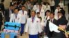 2014 인천 장애인 아시안게임에 참가하는 북한 선수단이 11일 오후 남측 응원단의 환영을 받으며 인천공항을 통해 입국하고 있다.