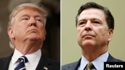 FILE PHOTO: A combination photo shows U.S. President Donald Trump, left, in the House of Representatives in Washington, U.S., on February 28, 2017, and FBI Director James Comey in Washington on July 7, 2016. 