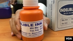 NEC ordered almost 50,000 bottles of this ink from an Indian company, paying some $800,000 for the product, Phnom Penh, Cambodia, Wednesday May 17, 2017. (Kann Vicheika/VOA Khmer)