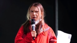 FILE - Climate activist Greta Thunberg speaks on the stage after a protest during the Cop26 summit in Glasgow, Scotland, Nov. 5, 2021.