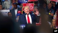 Republican presidential candidate Donald Trump speaks at a campaign rally in Akron, Ohio, Aug. 22, 2016.