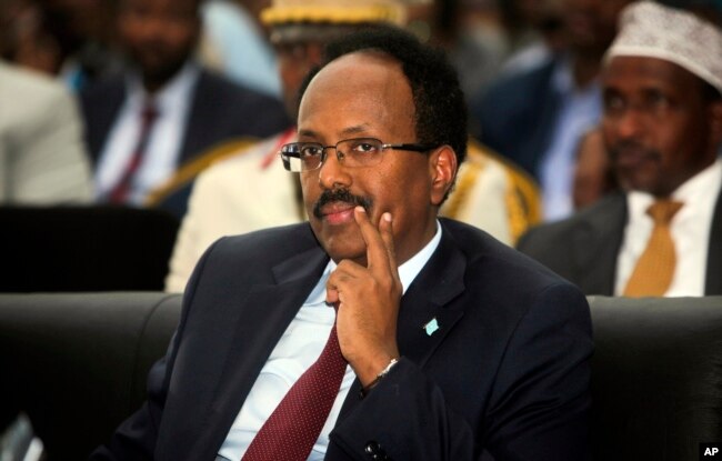 FILE - Somalia's President Mohamed Abdullahi Mohamed, also known as Farmajo, attends his inauguration ceremony in Mogadishu, Somalia, Feb. 22, 2017.