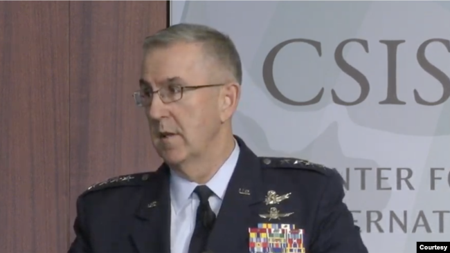 美军参谋长联席会议副主席、空军上将海腾(General John Hyten)2020年1月17日在CSIS讲话（CSIS视频截图）