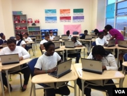 Students at the all-girl Excel Academy in Washington, D.C. (J. Taboh/VOA)