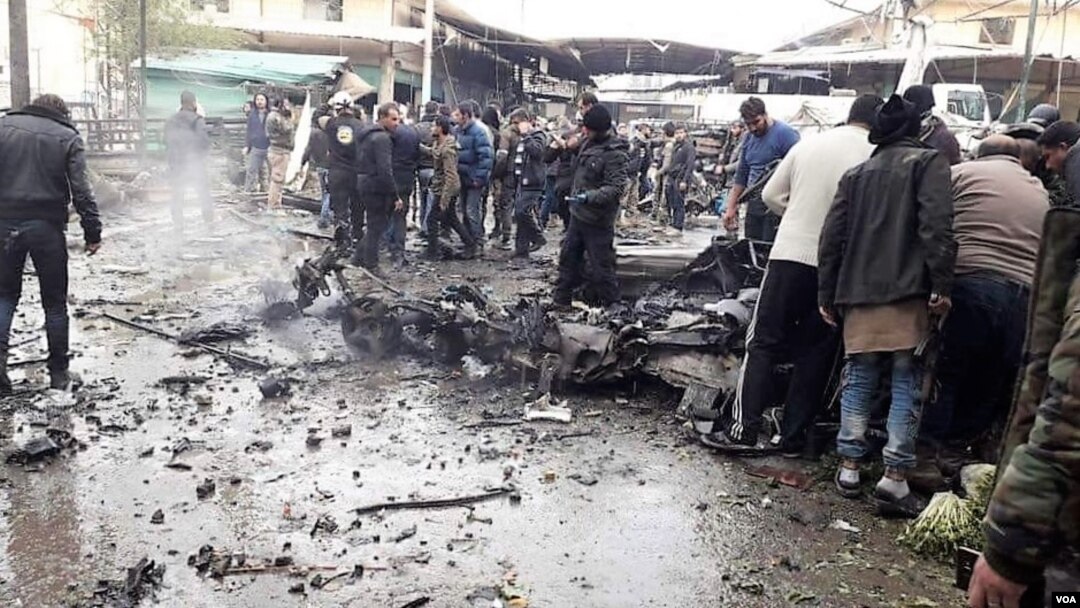 دیمەنی تەقینەوەی ڕۆژی یەکشەمە لە بازاڕی شاری عەفرین 