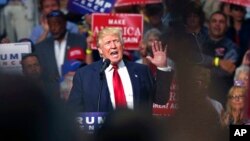 Republican presidential candidate Donald Trump speaks at a campaign rally in Akron, Ohio, Aug. 22, 2016.