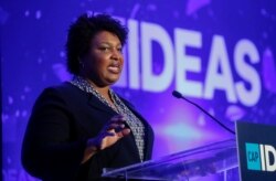 FILE - Georgia Democrat Stacey Abrams, a rising party star who narrowly fell short of becoming the first female African American governor last year, speaks in Washington, May 22, 2019.